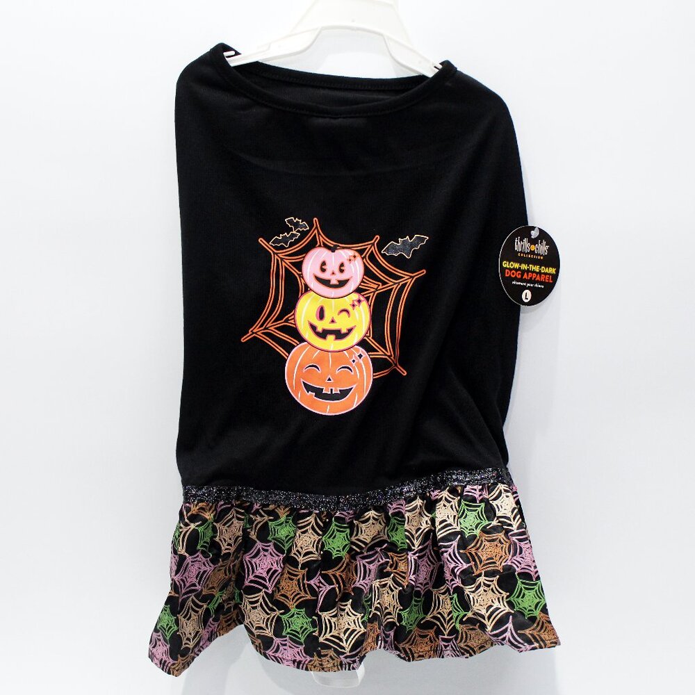 Thrills & Chills Pumpkin Webs Dress for Dogs, LG